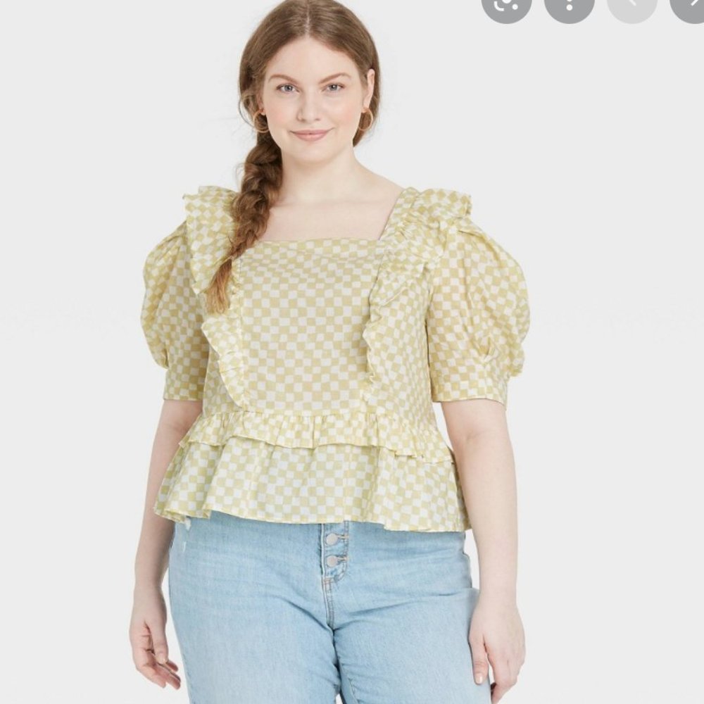 Target Universal Thread Plus Size Puff Short Sleeve Ruffle Peplum Blouse